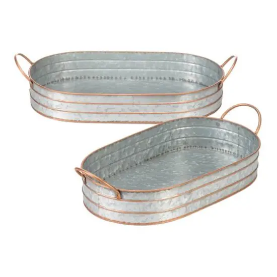 Oblong Galvanized Metal Tray (Set of 2) 19" x 11.25" x 3", 17" x 10" x 3" {1}