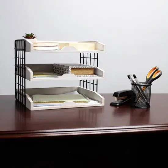 Elegant Designs Whitewash Wood Desk Organizer Letter Tray with 3 Shelves {4}
