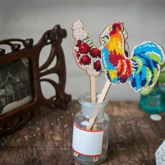 Wonderland Crafts Rooster on a Stick Bead Embroidery on Wood Kit {4}
