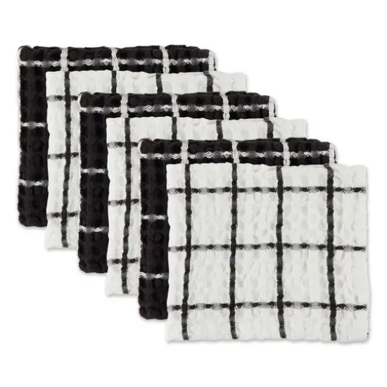 DII&reg; Windowpane Oversized Washed Waffle Dishcloth Set Black/White {1}