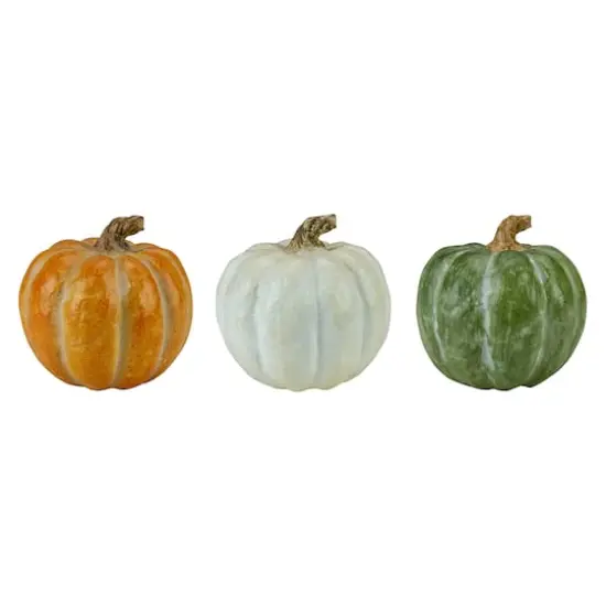 2.5" Green, White & Orange Boxed Pumpkin D&eacute;cor Set {3}