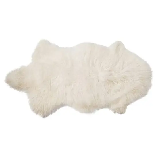 Hello Honey&reg; White Natural Mongolian Lamb Fur Rug, 35" x 20" {1}