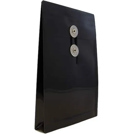 JAM Paper 6.25" x 9.25" Button & String Tie Closure Plastic Envelopes, 12ct. Black {5}