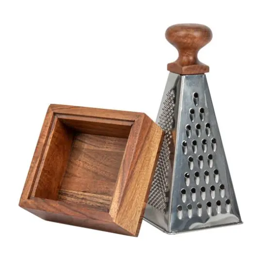 Hello Honey&reg; 7" Handheld Stainless Steel Grater with Acacia Wood Handle & Square Base {7}