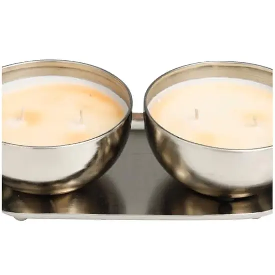 Jasmine Scented 2-Wick Candles in Silver Bowls Set  {5}