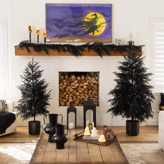 6ft. Artificial Halloween Real Touch Black Norfolk Pine Christmas Tree with Natural Look {8}