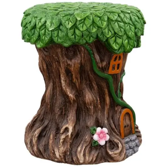 13.75" Fairy Tree Stump Outdoor Garden Plant Stand {6}