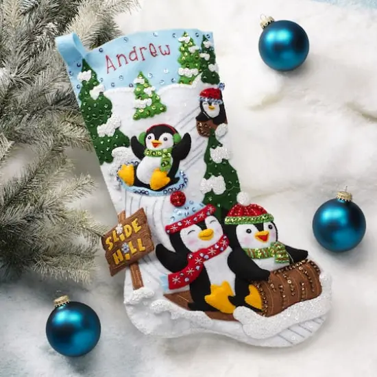 Bucilla&reg; Penguins at Play Felt Stocking Applique Kit {1}