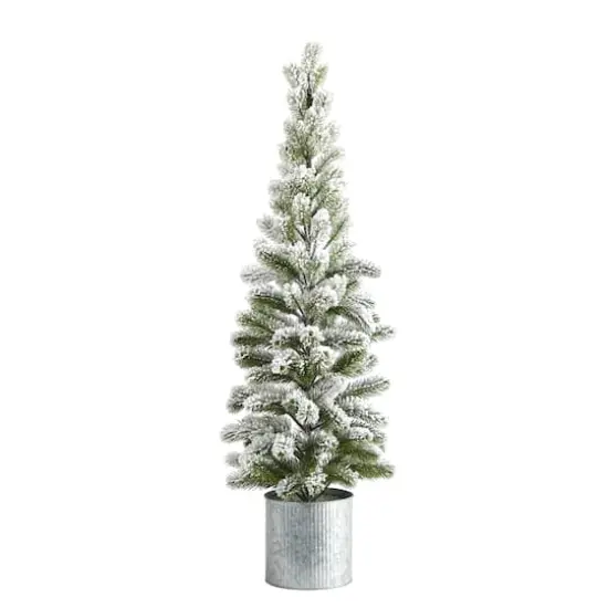3ft. Unlit Flocked Pine Artificial Christmas Tree in Tin Planter {1}