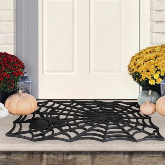 Black Spider Web Rectangular Halloween Doormat {3}