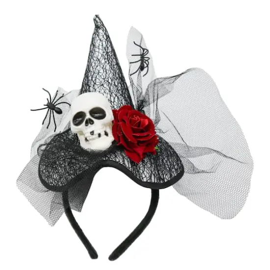 Black Mesh Witch Hat Headband with Skull & Spiders by Celebrate It&trade; {1}