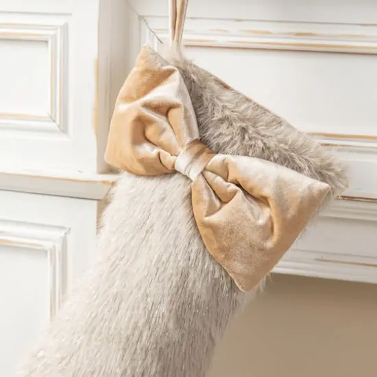 Glitzhome&reg; 21"L Faux Fox Fur Christmas Stocking with Bow {5}