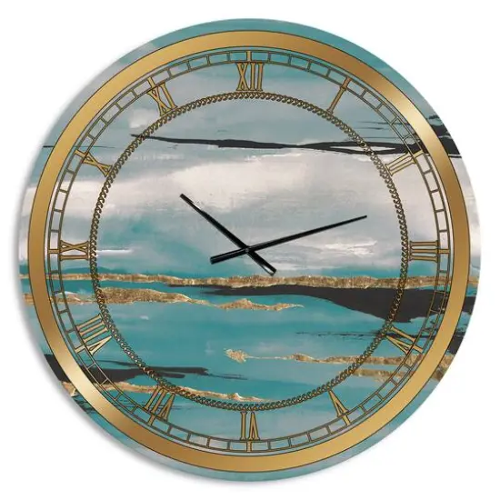 Designart 'Glam Teal Watercolor I Glam Wall Clock {1}