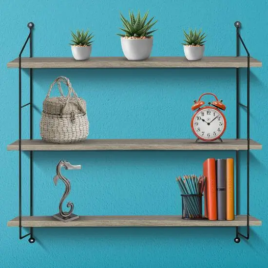 Sorbus 3-Tier Rustic Floating Shelf Gray {5}