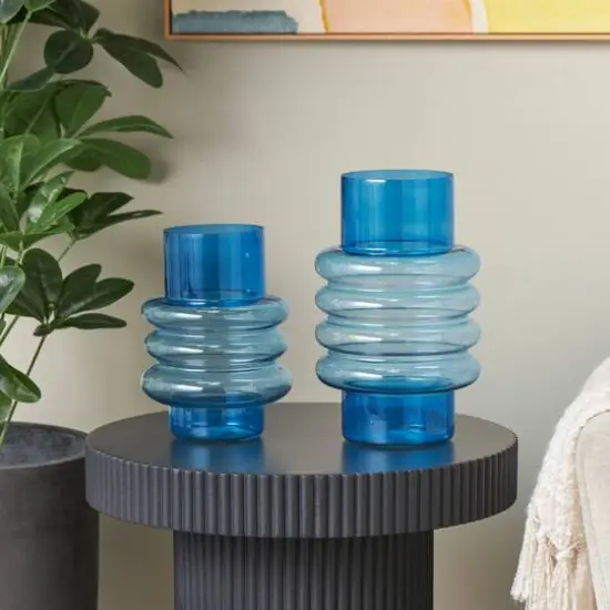 Blue Ombre Bubble Ribbed Glass Vase Set {11}