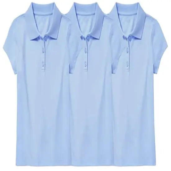 Galaxy by Harvic Short Sleeve Stretch Girl&rsquo;s Pique Polo Shirt 3 Pack Light Blue/Light Blue/Light Blue {1}