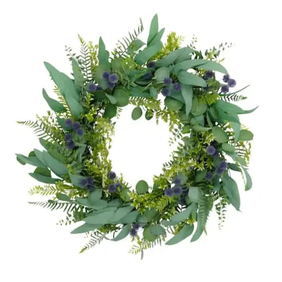 30'' Green and Purple Eucalyptus Floral Spring Wreath {1}