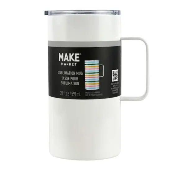 20oz. White Stainless Steel Sublimation Mug with Lid by Make Market&reg; {3}