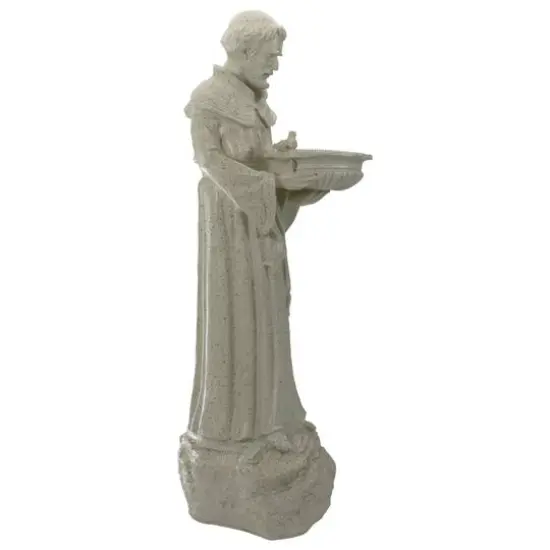 23.5" Speckled Ivory St. Francis of Assisi Religious Bird Feeder Outdoor Garden Statue {4}