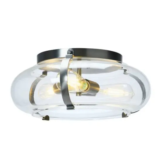 Hello Honey&reg; Robert Stevenson Lighting Alston 16" Antique Nickel Glass & Metal Flush Mount Ceiling Light {9}