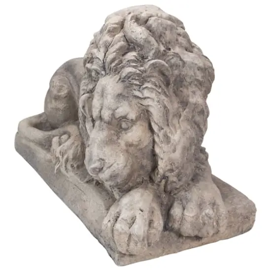 22.5" Gray Lying Down Lion Outdoor Garden Statue {4}