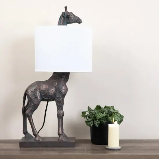 Hello Honey&reg; 28" Bronze Giraffe Table Lamp with Linen Shade {3}