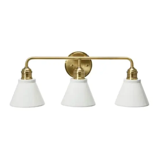 Hello Honey&reg; Robert Stevenson Lighting Josie Metal 3-Light Vanity with Shades White/Antique Brass {8}