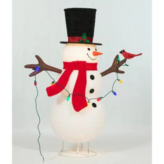 4ft. Pop-Up Fluffy Snowman Sculpture with String Lights {5}