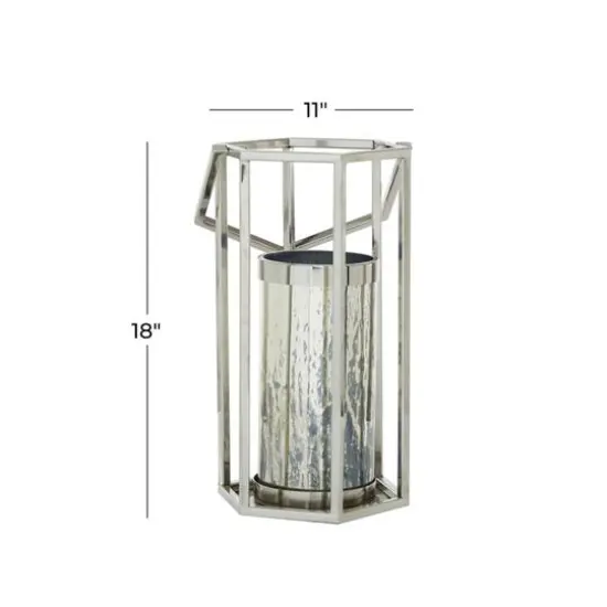 Silver Stainless Steel Contemporary Lantern, 18" x 10" x 11" {8}