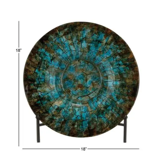 18" Green & Turquoise Glass Glam Decorative Plate with Stand {8}