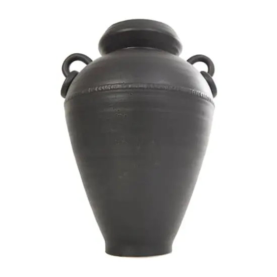 15" Black Ceramic Amphora Vase with Speckled Texture & Ring Handles {4}