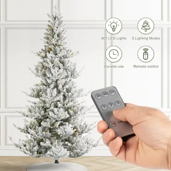 Glitzhome&reg; 7.5ft Pre-Lit Flocked Upward Slim Fir Artificial Christmas Tree, Warm White LED Lights {7}