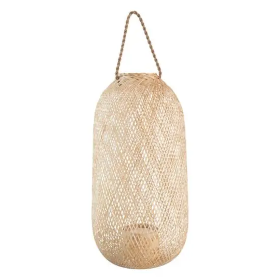 Hello Honey&reg; 23.5" Natural Hand-Woven Bamboo Lantern with Jute Handle & Glass Insert {3}