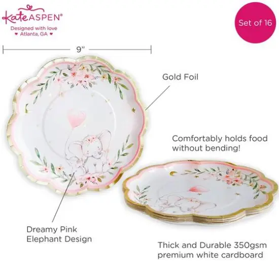 Kate Aspen&reg; 9" Pink Elephant Baby Shower Premium Paper Plates, 16ct. {7}