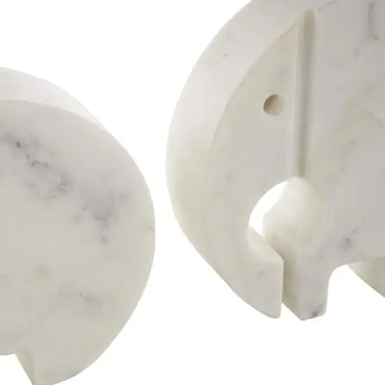White & Gray Circular Abstract Marble Elephant Sculpture Set {5}