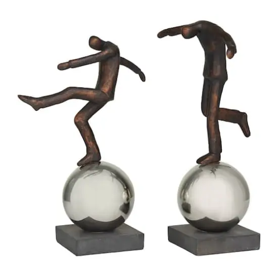 Bronze Polystone People Sculpture with Silver Ball Stands Set {4}