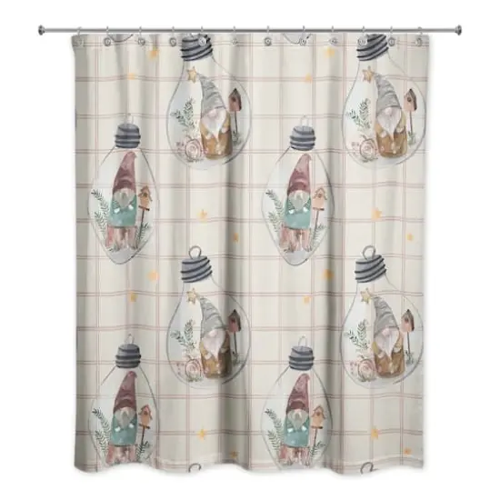 Cream and Red Check Gnome Globe Pattern Shower Curtain {1}