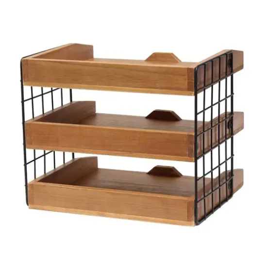 Elegant Designs Natural Wood Desk Organizer Letter Tray with 3 Shelves {10}