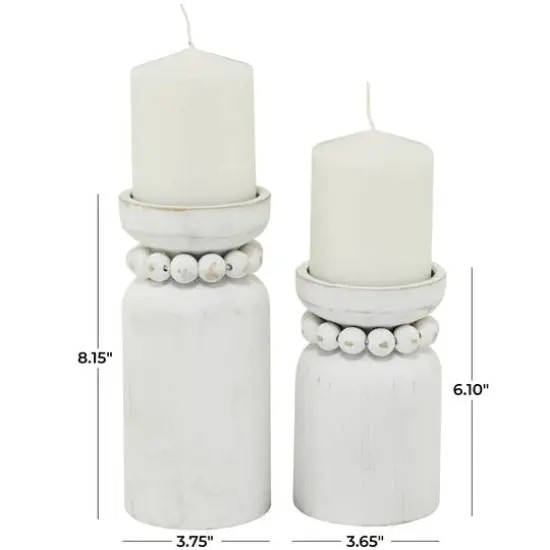 White Wood Beaded Pillar Candle Holder Set {6}