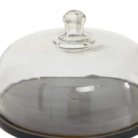 Black Wood and Glass Farmhouse Cake Stand with Cloche, 14" x 12" x 12" {5}