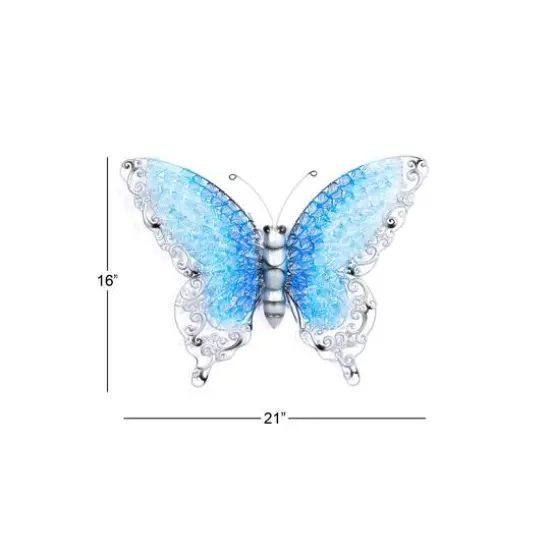 Silver & Blue Butterfly Eclectic Metal Wall Decor {8}