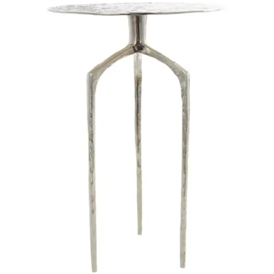 Silver Aluminum Geometric Slim Textured Accent Table {1}