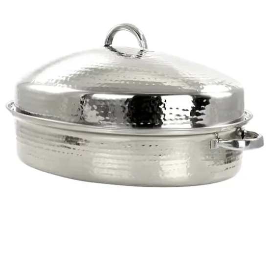 Gibson Home&reg; Radiance 15.5'' Stainless Steel Oval Roaster with Lid and Roasting Rack {1}
