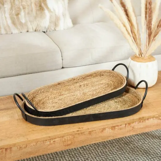 Brown Wooden Coiled Oval Nesting Tray D&eacute;cor Set {3}