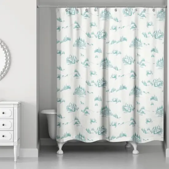 Snowy Town Teal Shower Curtain {3}