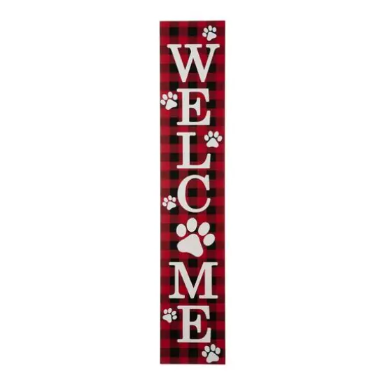 Glitzhome&reg; 42" Plaid Pet "WELCOME" Wooden Porch Sign {1}