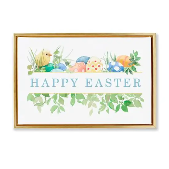 Stupell Industries Floral Happy Easter Floater Framed Art Gold {1}