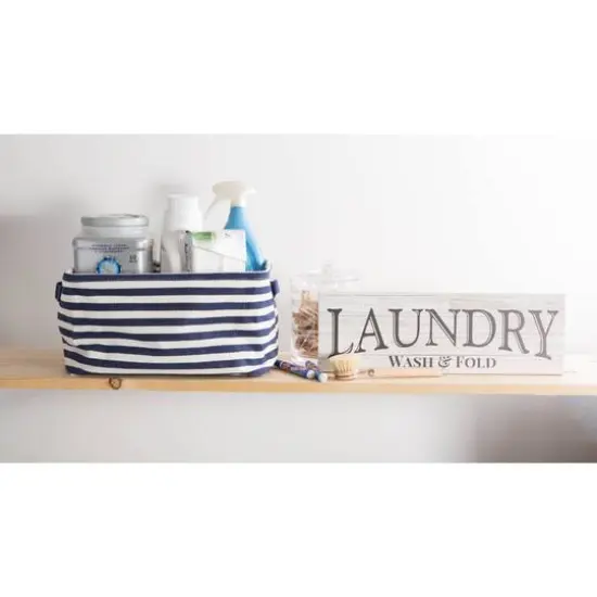 DII® Stripes PE-Coated Herringbone Woven Cotton Laundry Bin Set French Blue {7}