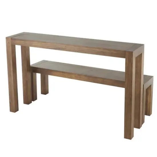 Brown Wood Console Table with Bench {9}