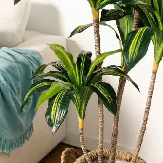 Glitzhome&reg; 4.5ft. Faux Dracaena Fragrans Plant in Pot {8}